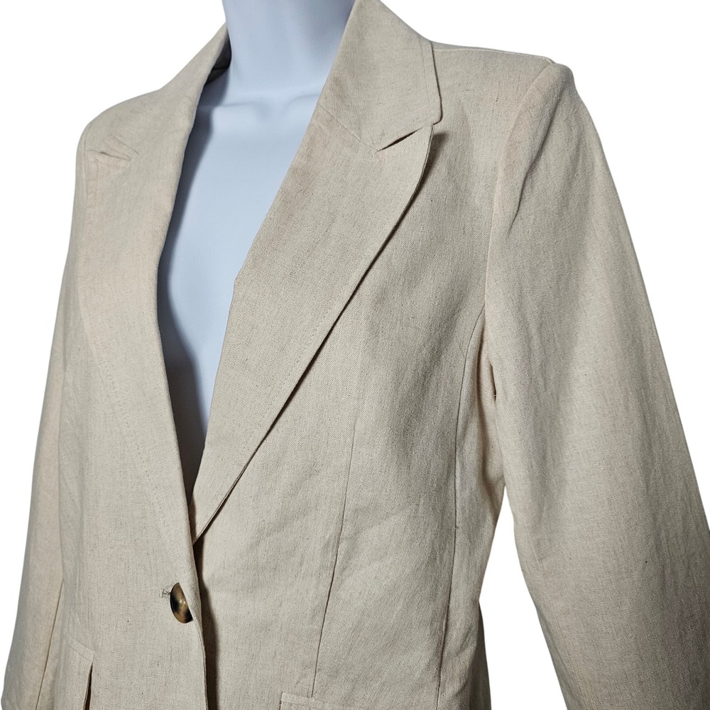 Avec Les Filles Womens Linen Blend Blazer XS Oatmeal One Button Quiet Luxury